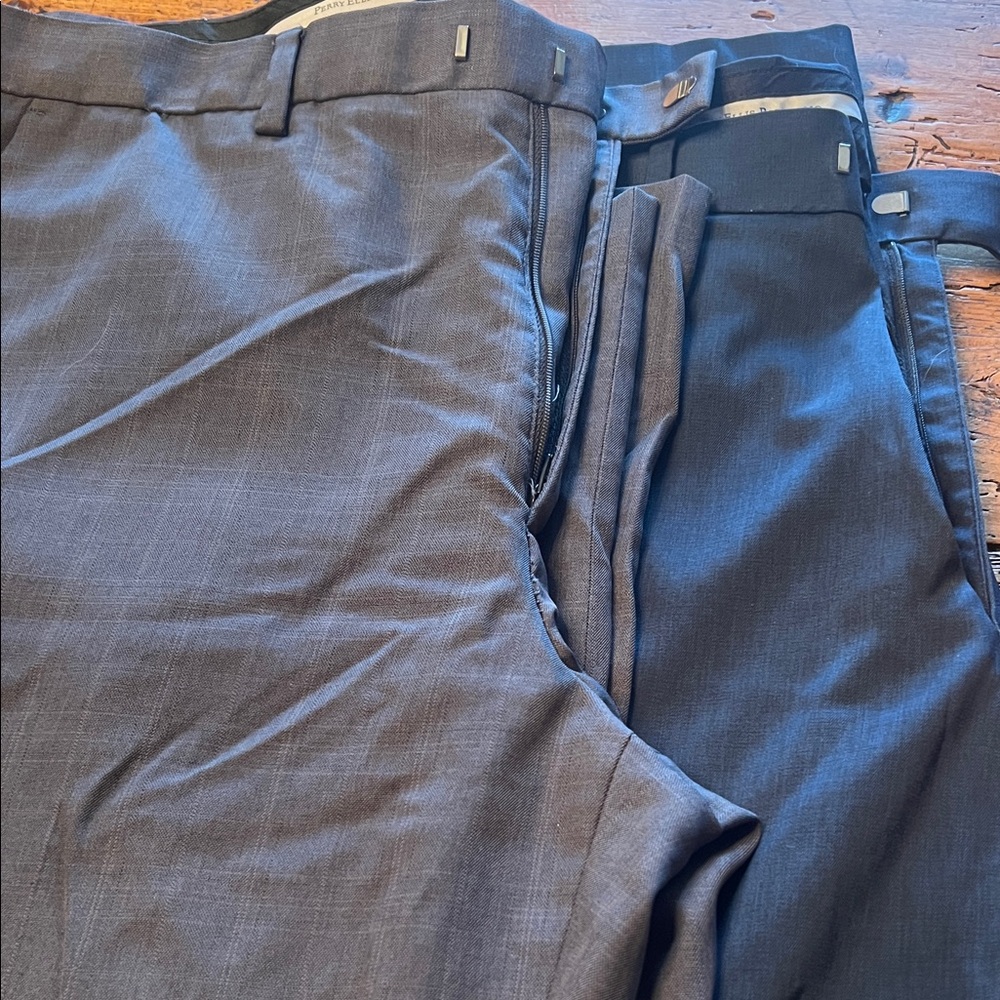 Perry Ellis Men's Dress Pants - 36x32 Gray Plaid and Blue - both for $50